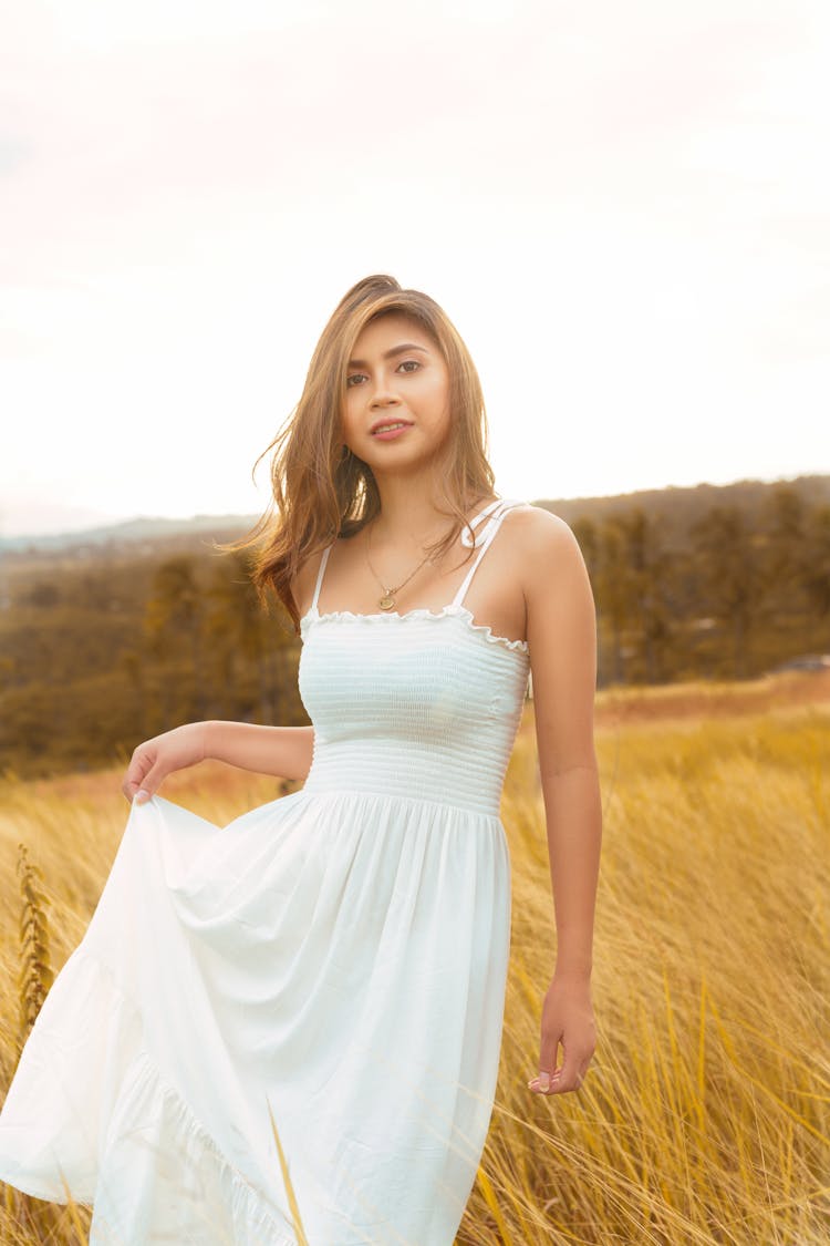 Woman Wearing A White Dress 