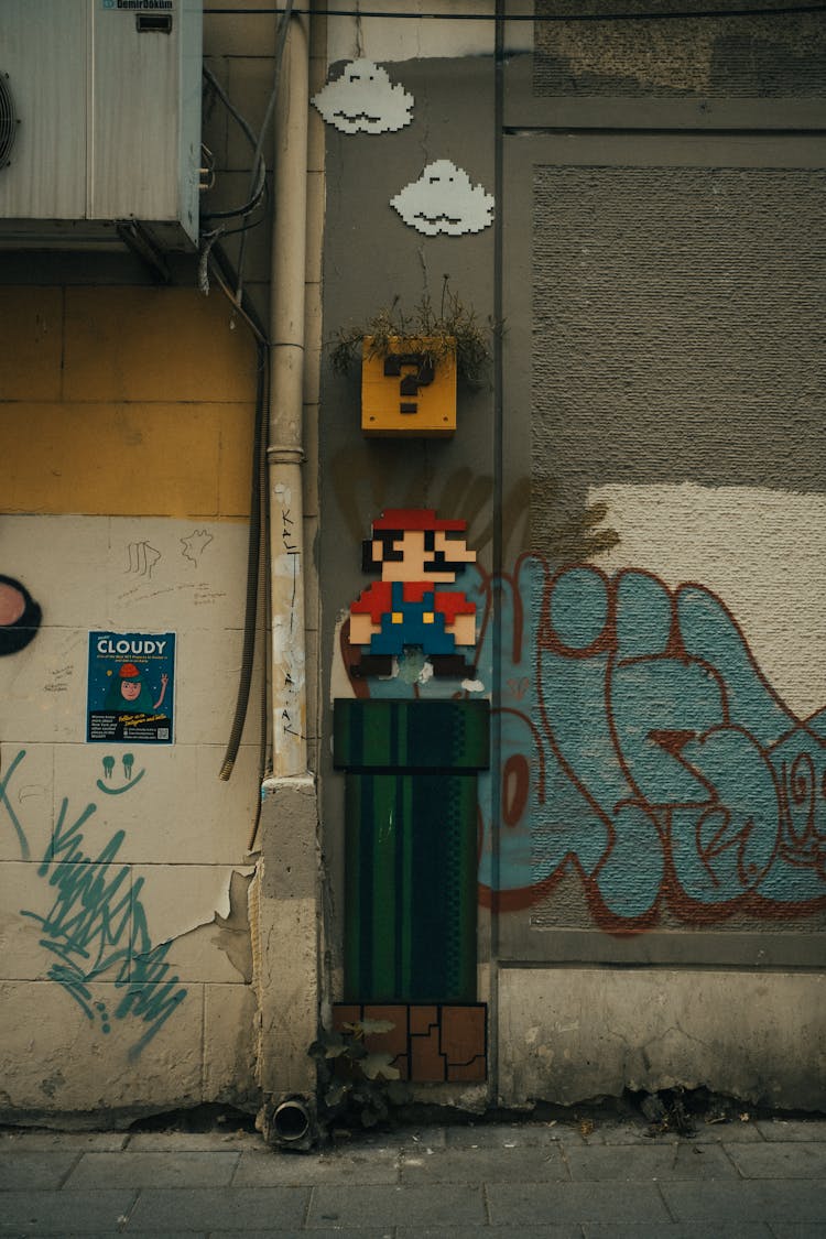 Mario Bros On The Building Art