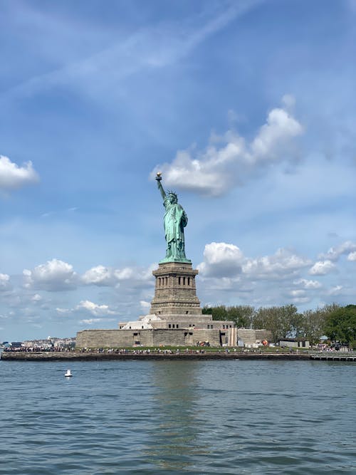 View of the Statue of Liberty on Liberty Island in New York Harbor in New York City, USA