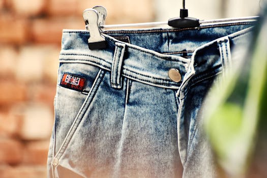 Fashionable blue denim jeans on display, perfect for casual wear.