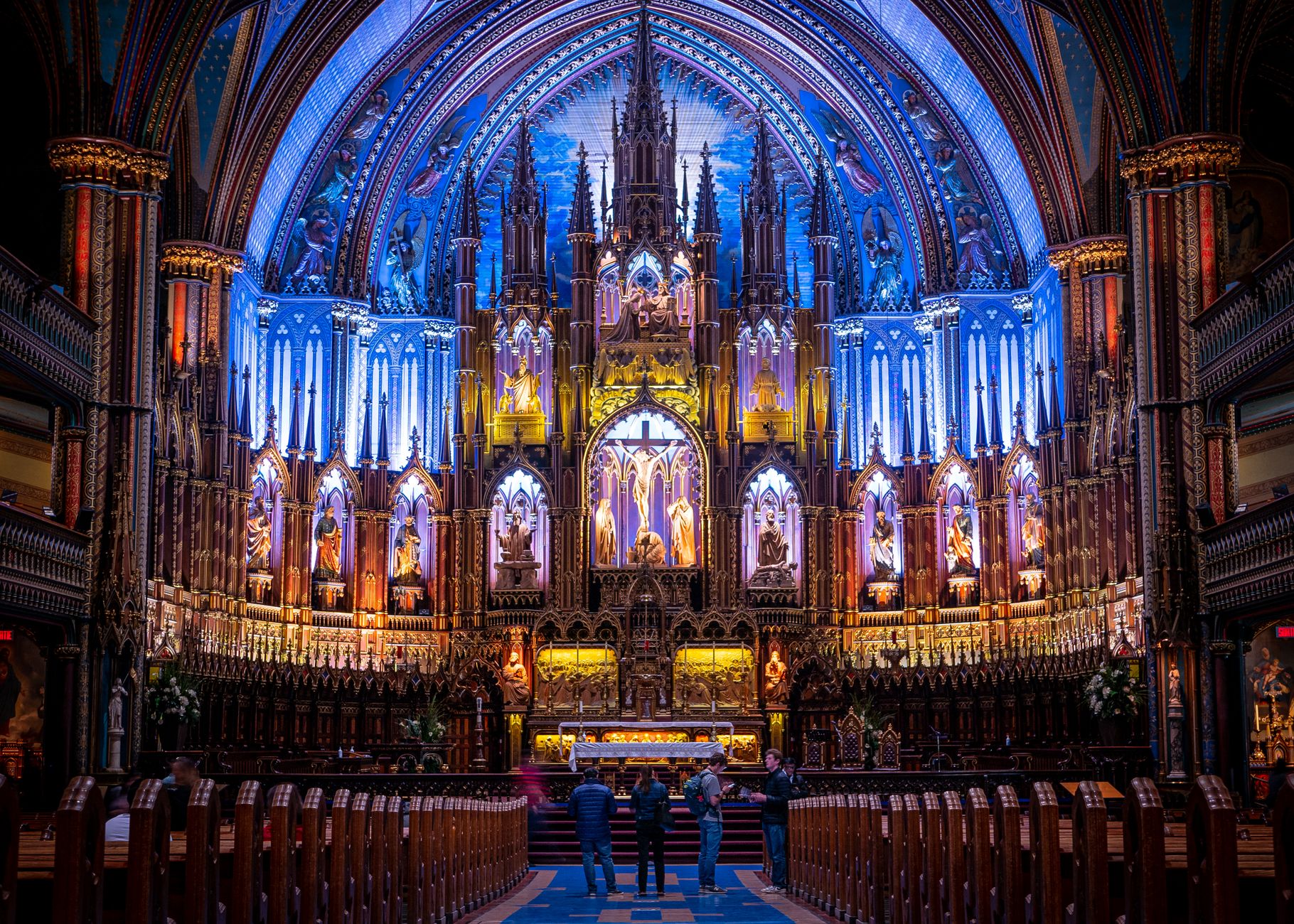 montreal notre dame basilica old port night lights reflection