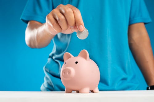 A Person Putting a Coin in a Piggy Bank