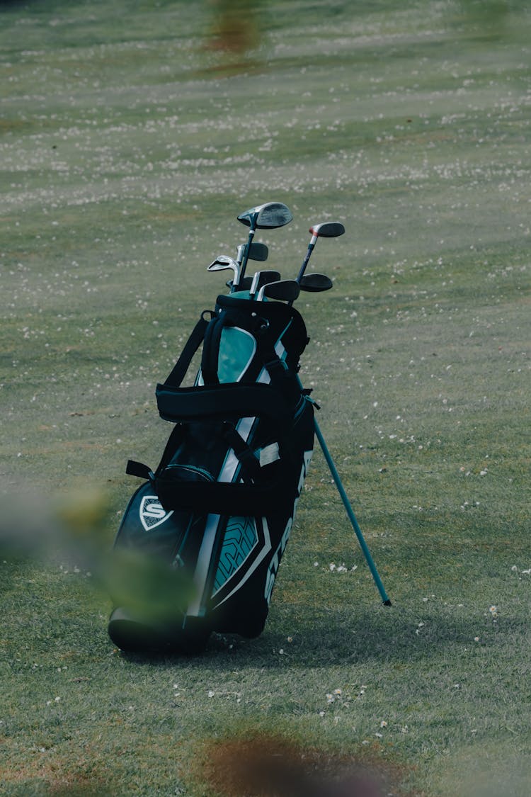 Woods In Bag On Golf Field