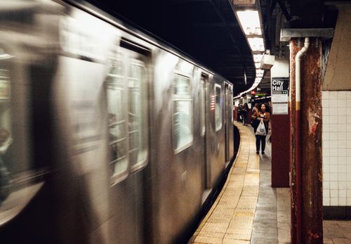 Free Motion blur captures the essence of urban life at City Hall subway station, New York. Stock Photo