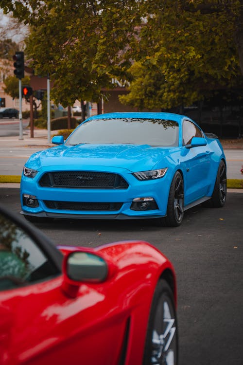 A Parked Blue Ford Mustang