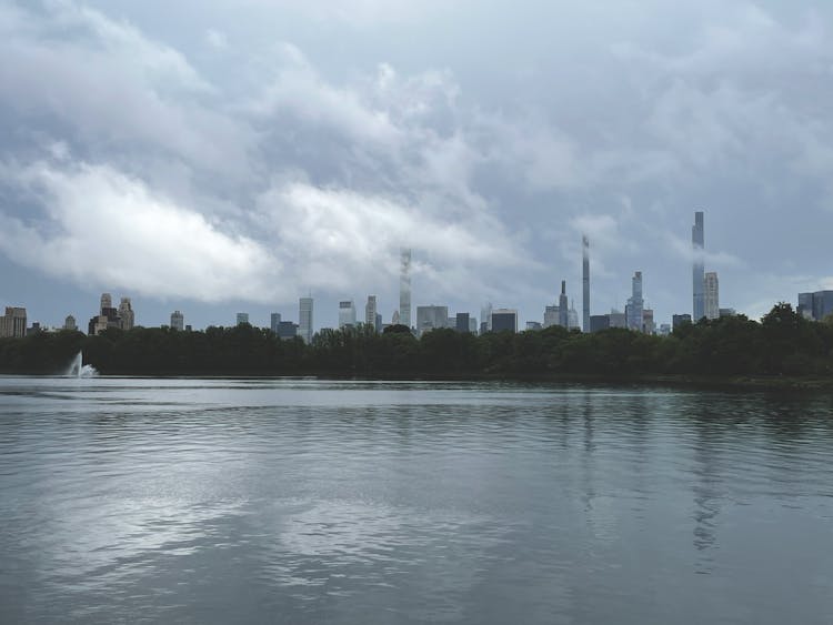 Skyline Of Skyscrapers Of Manhattan From Across The Water, New York City 