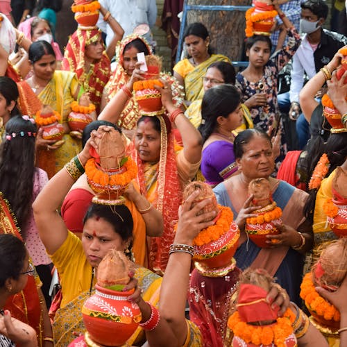 Women with Kalash on Head During Jagannath Temple Mangal Kalash Yatra in India 