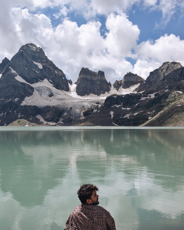 Man near the Mountains and Lake