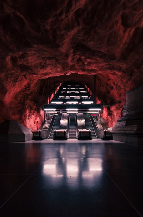 Rocks over Escalator in Subway in Sweden