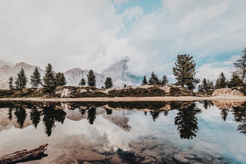 Symmetrical View of Rocky Landscape Reflecting in a Pond