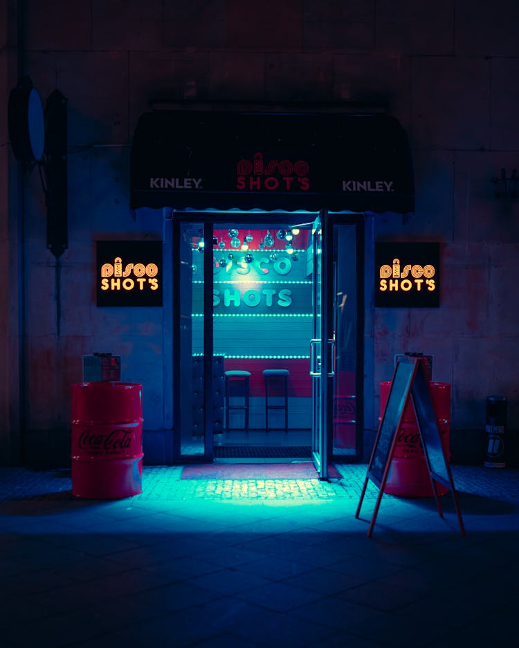 Entrance To Bar At Night