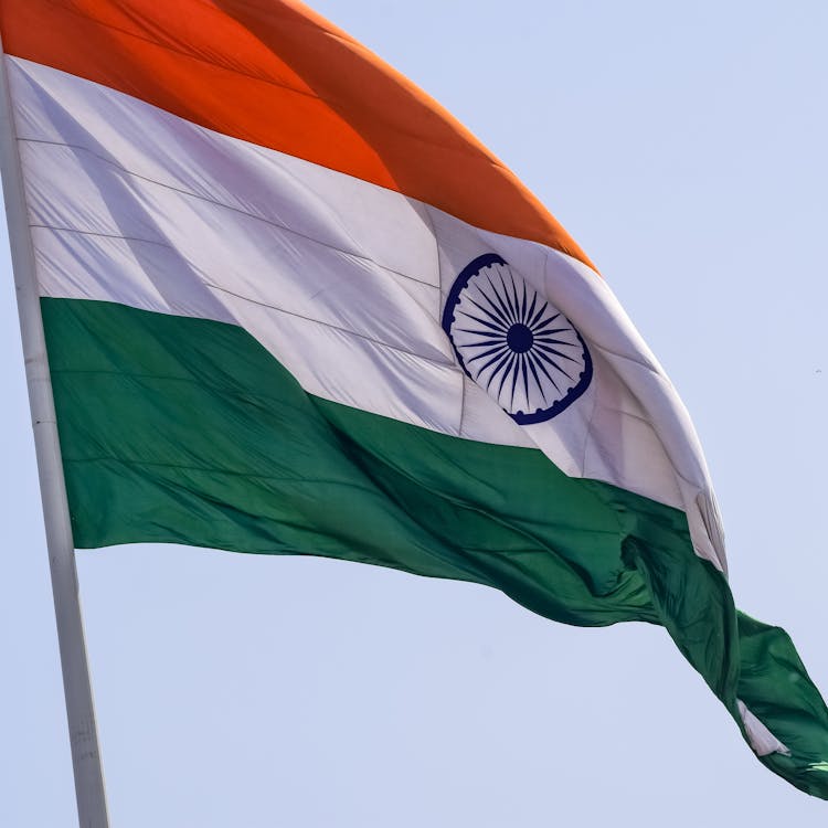 Indian Flag On Sky Background