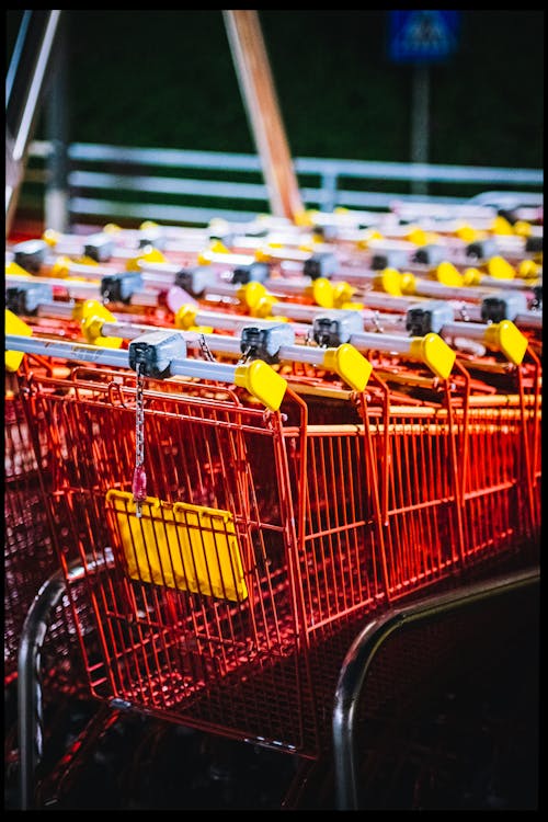 Free Yellow and Green Shopping Carts Stock Photo