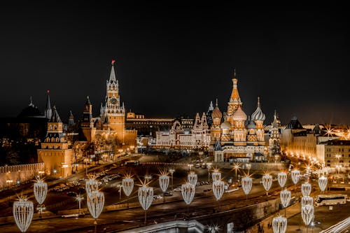 Free Moscow at Night with the View on Saint Basils Cathedral Stock Photo