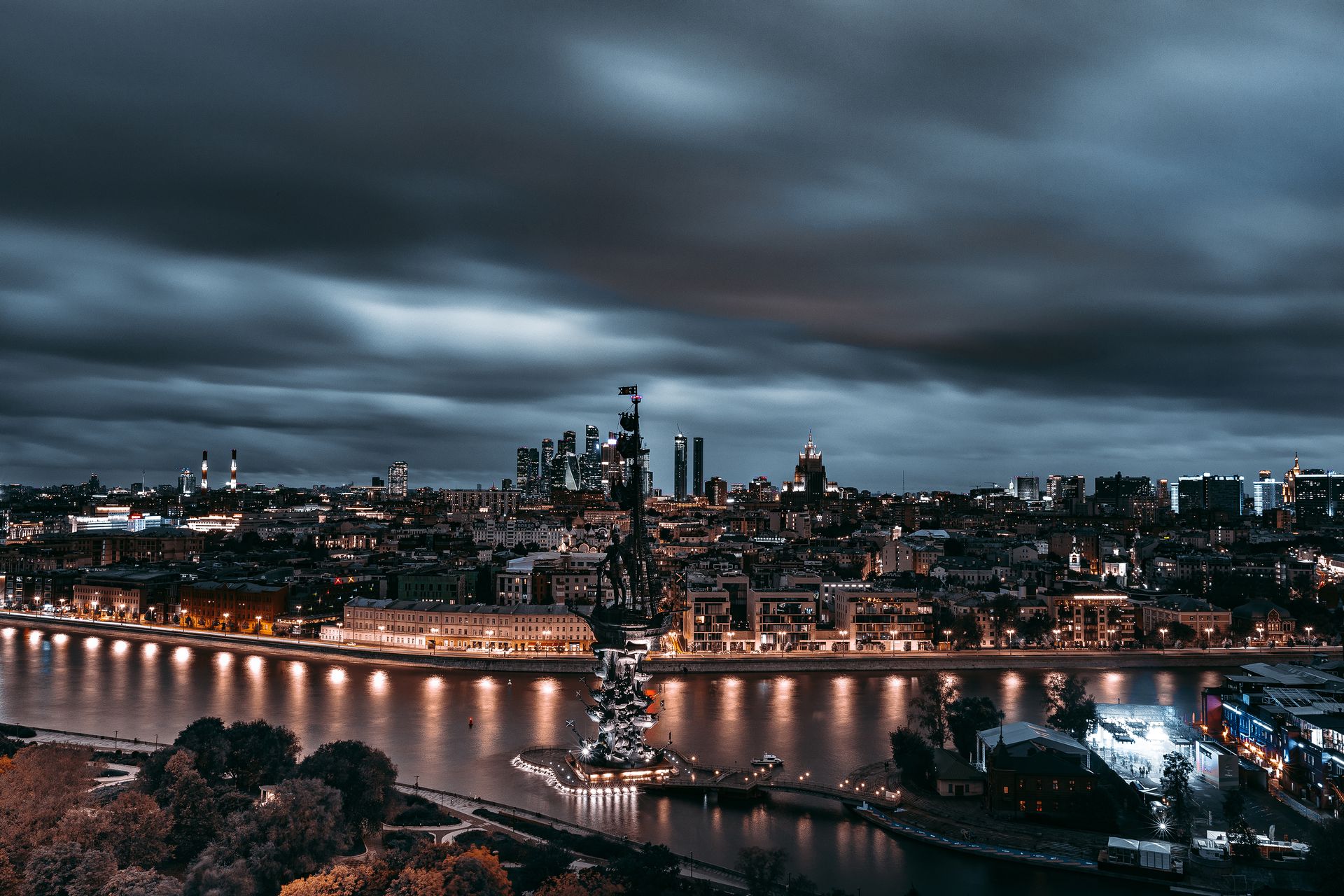 River and city lights