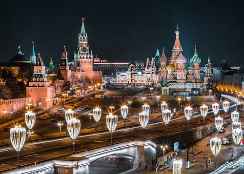 Free Moscow at Night with the View on Saint Basils Cathedral Stock Photo
