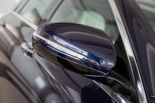 Photo of a Blue Car Side Mirror
