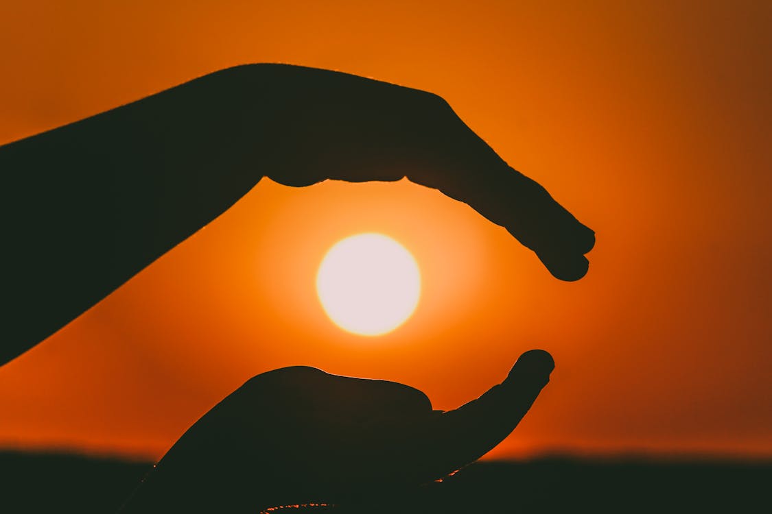 Silhouette of Person's Hands during Sunset
