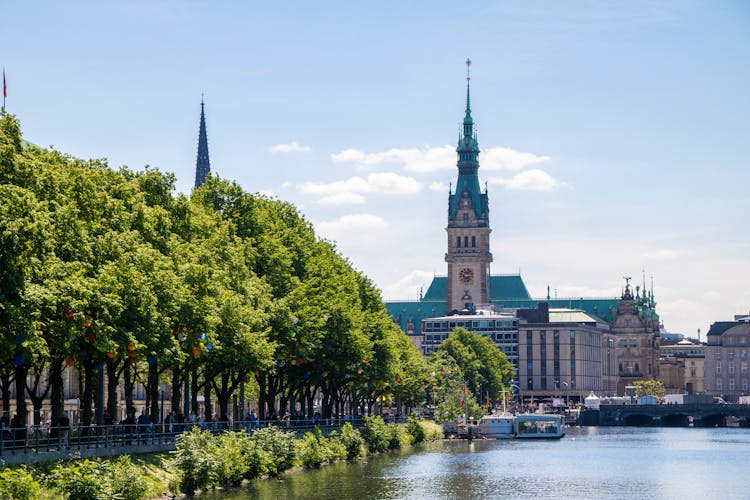 A Townhall Near The Green Trees Under The Blue Sky