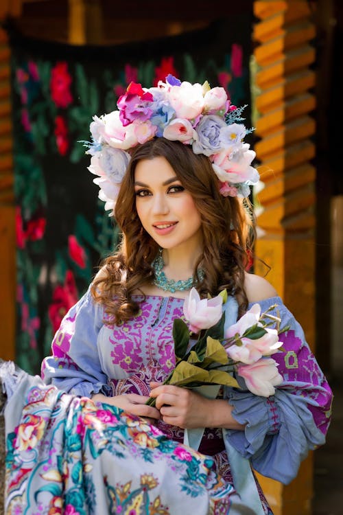 Beautiful Woman with Flower Crown 