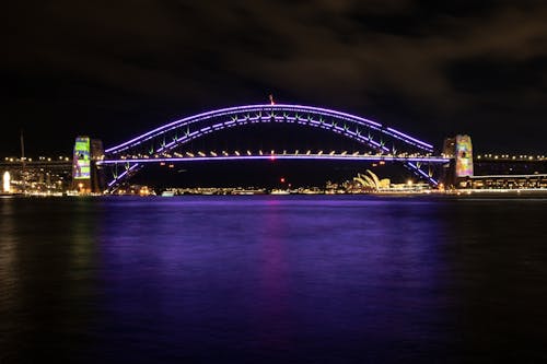 Gratis lagerfoto af operahuset i sydney, sydney harbour bridge, sydney vivid festival