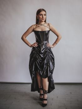 Woman Posing in a Corset Dress