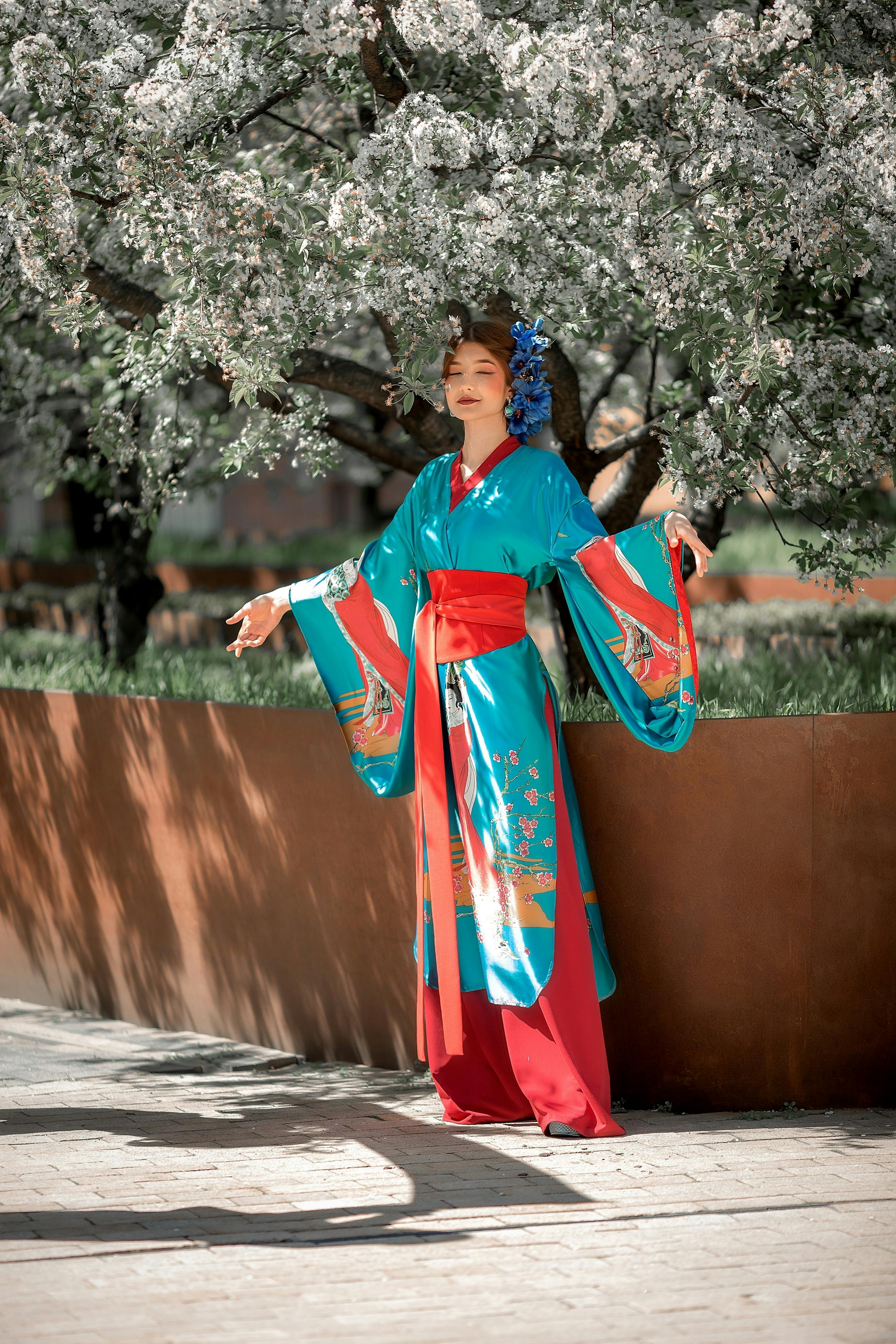 woman wearing a traditional kimono dress