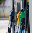Petrol pump filling nozzles, Gas station in a service