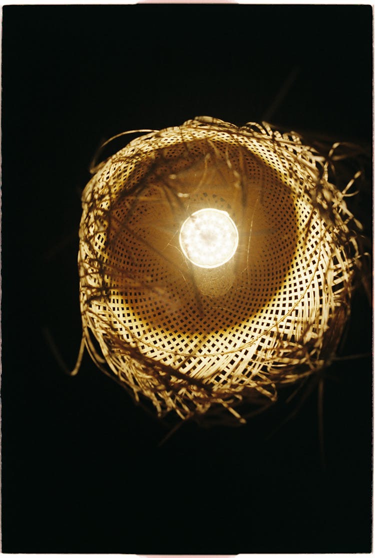 Bell Shaped Wicker Pendant Lamp With Light