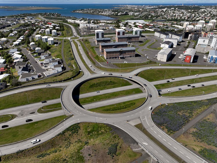 Aerial View Of City Buildings And Highways