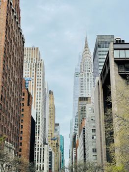 Skyline of New York City featuring the iconic Chrysler Building.