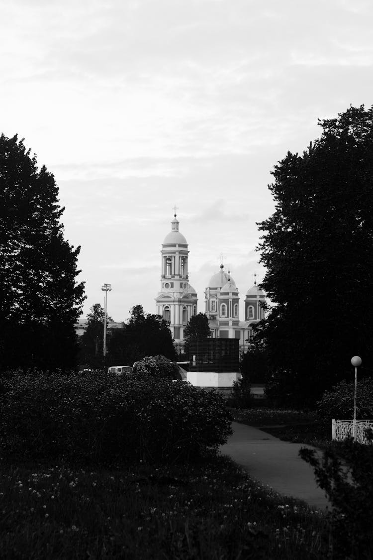 Grayscale Photo Of Church Building 