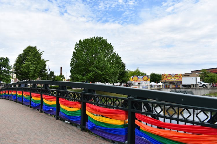 Rainbow Colors Decorating A Bridge