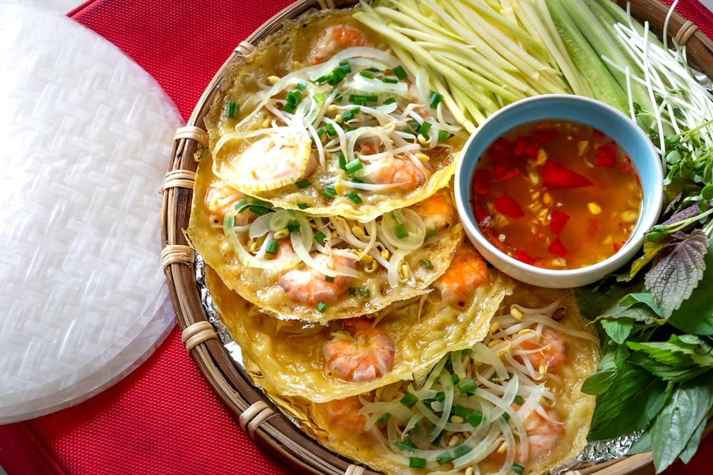 Banh Xeo with Shrimp and Bean Sprouts