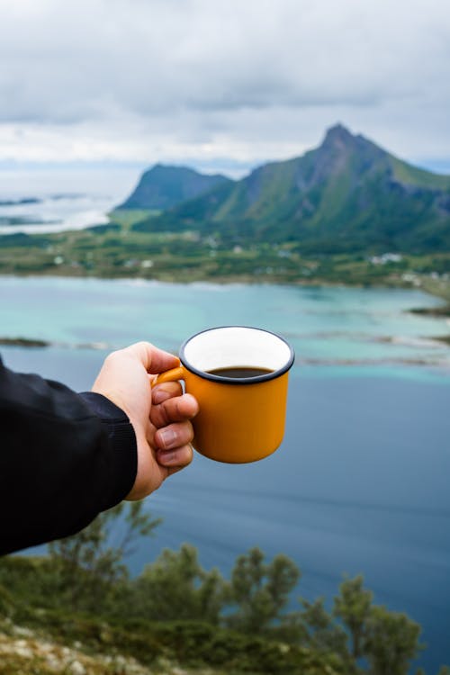 Free Coffee Time on Mountain Hike Stock Photo