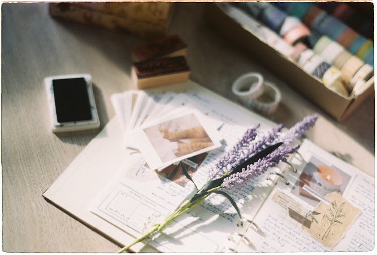 Purple Lavender Flower On A Notebook