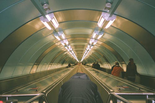 People Standing on Electronic Pathways Inside Building