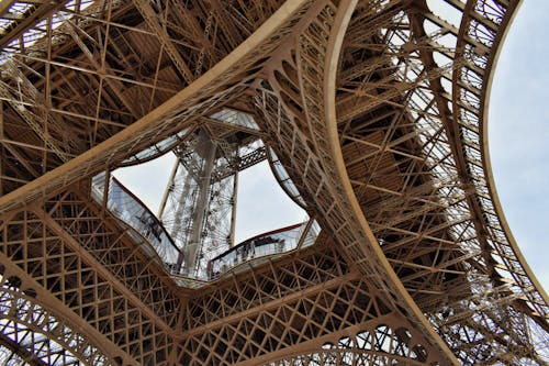 Free Eiffel Tower Structure from Below in Paris, France Stock Photo