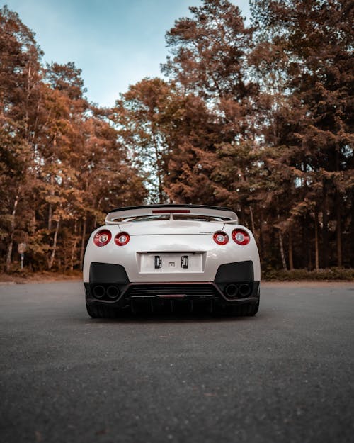 Rear View of White Nissan GT-R