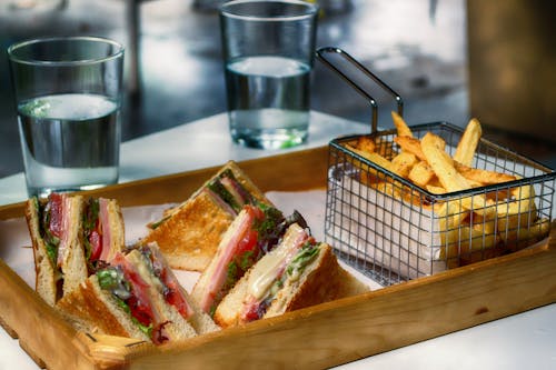 Free Fried Food on Wooden Tray Stock Photo