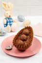 Brown Round Cake on Pink Ceramic Plate