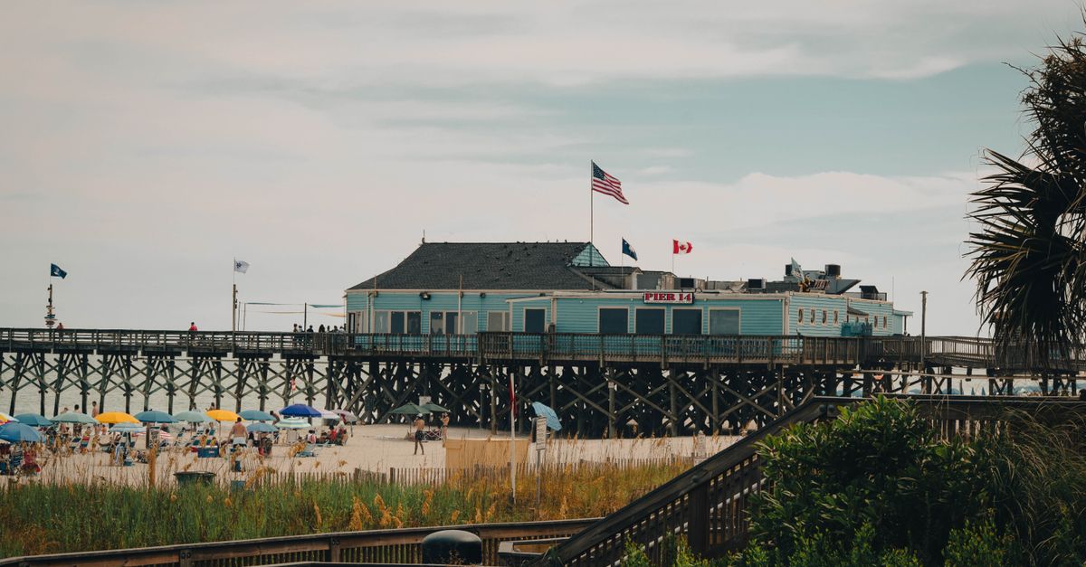Scenic view of Pier 14 on a sunny day at Myrtle Beach, SC, USA.