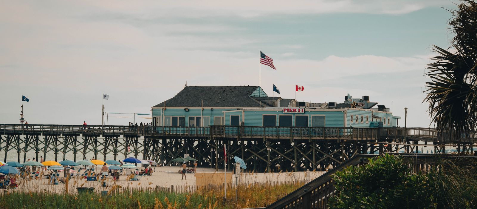 Scenic view of Pier 14 on a sunny day at Myrtle Beach, SC, USA.