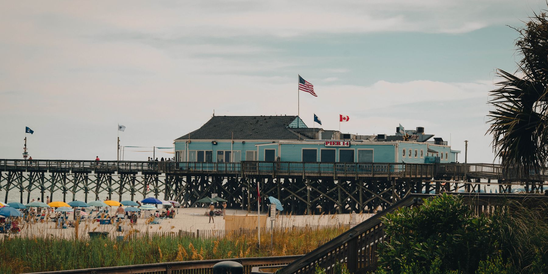 Scenic view of Pier 14 on a sunny day at Myrtle Beach, SC, USA.