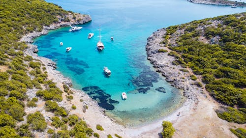 Aerial View of the Boats on the Blue Waters of the Sea