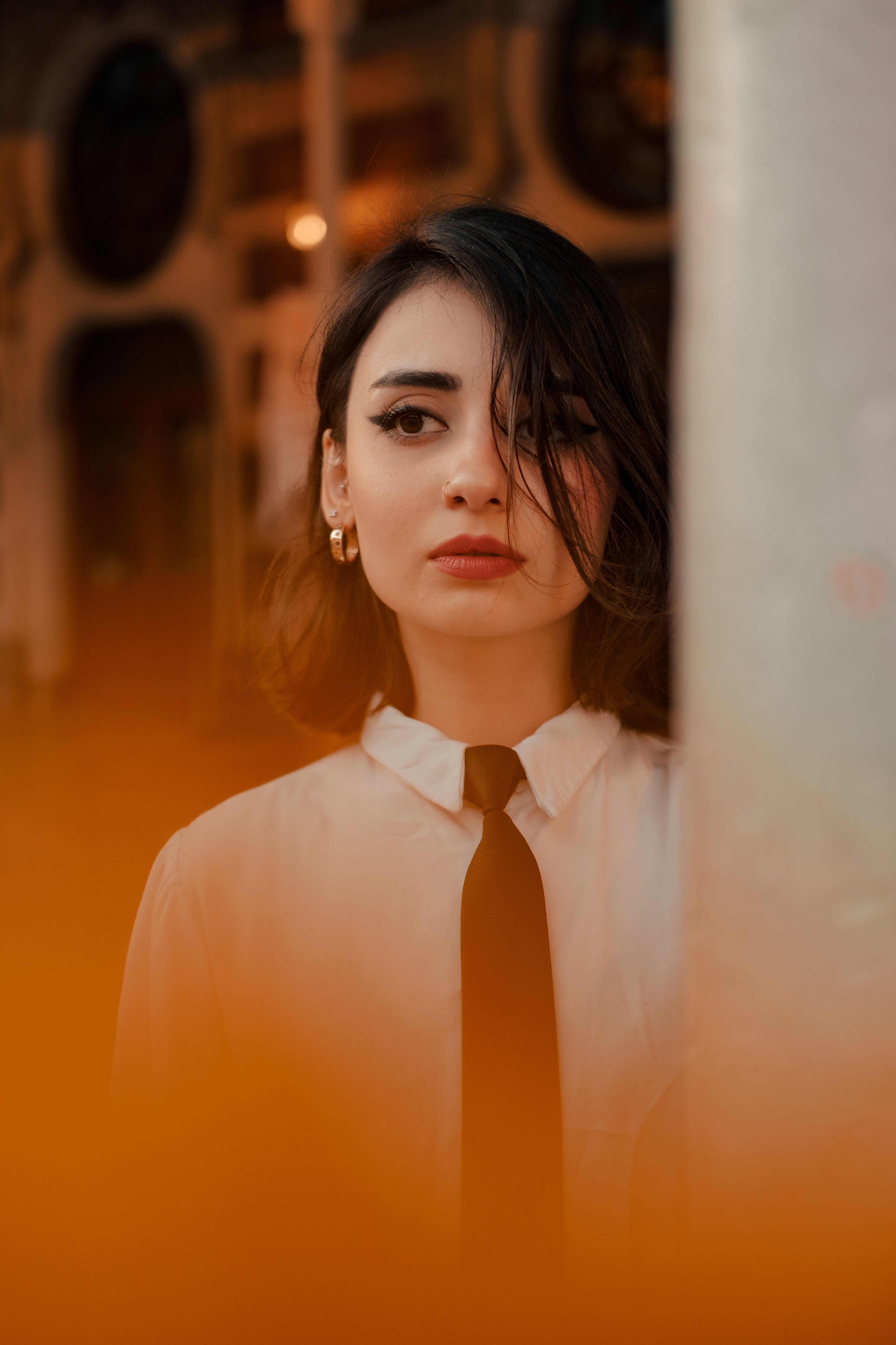 A Portrait of a Woman in a White Shirt and Tie · Free Stock Photo