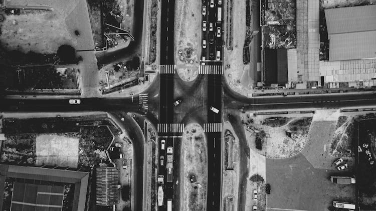 Aerial View Of A Roads In The City