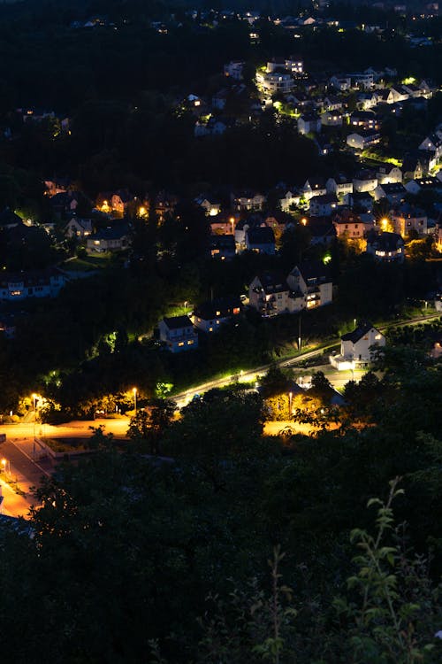 Free Aerial Photography of a Village During Night Time Stock Photo