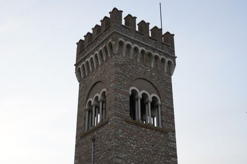 Free A historic stone tower in Bertinoro, Italy, showcasing medieval architecture. Stock Photo