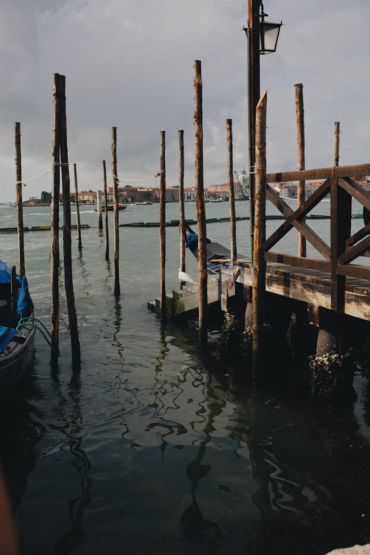 Wooden Posts On The Sea